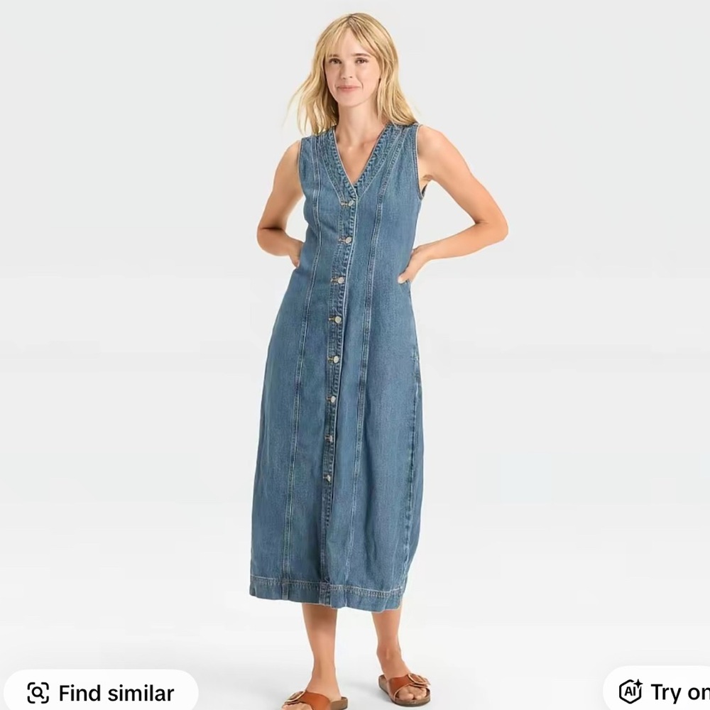 Universal Thread Denim Button-Down ankle Dress NWT - image 1